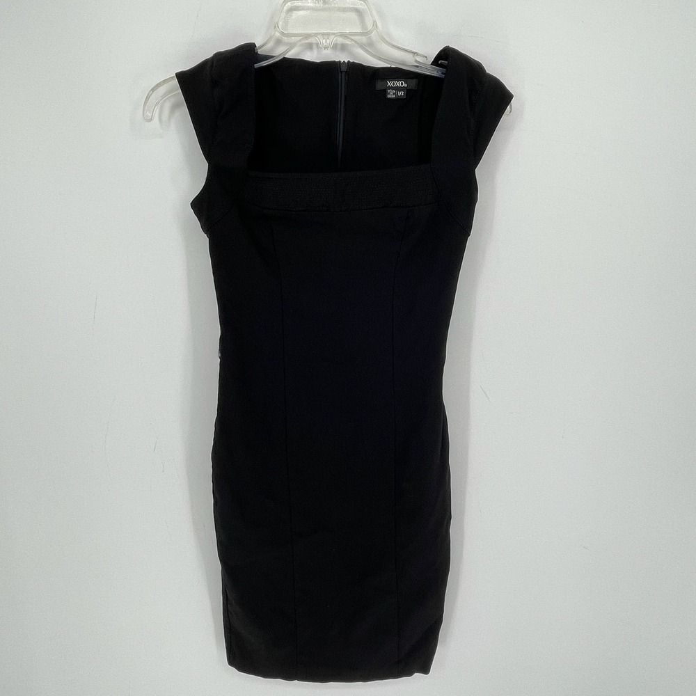 XOXO Junior's Black Square Neck Cap Sleeve Bodycon Sheath Dress Size 1-2